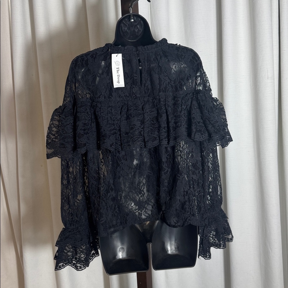 The Drop Women's Miriam Feminine Ruffle Yoke Shine Blouse Size L - Picture 7 of 8